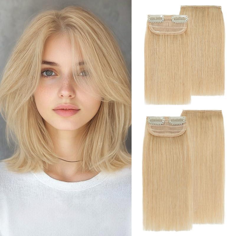 S-noilite 4 pieces Clip In Short Hair Extensions 100% Remy Human Hair Invisible Mini Short Clip in Hairpiece for Women with Thinning Hair Honey Blonde 6 inch&8 inch