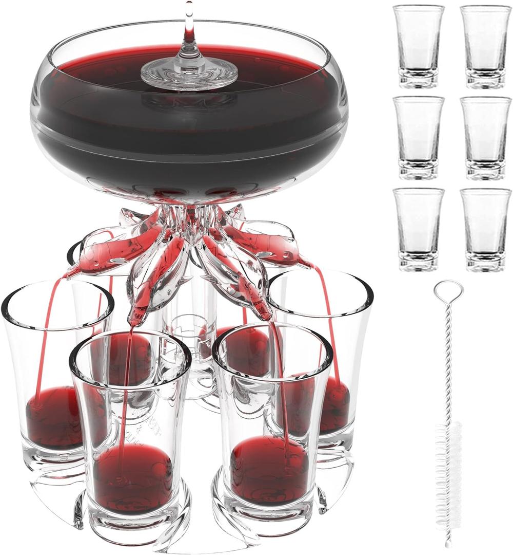 ALEVMOOM 6 Shot Glass Dispenser and Holder For Filling Liquids Multiple Dispenser,Bar Dispenser,Cocktail Dispenser,Carrier Liquor Drink Tool,Dispenser With Slogan, white cup