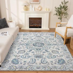 Area Rugs 5x7 for Living Room - Machine Washable Vintage Bedroom Rugs with Rubber Backing - Oriental Large Indoor Soft Floor Carpet for Dining Room Under Table Home Office,Blue/Green