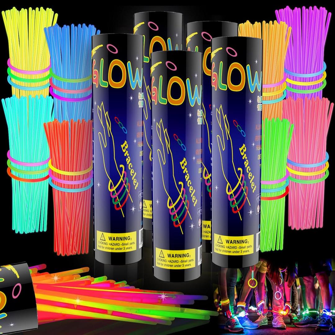 500 Pcs Glow Sticks Bulk Party Pack, 8'' Glow in the Dark Party Supplies, Glow in the Dark Light Up Sticks with Connectors, Party Favors for Birthday, Concert, Raves, Halloween, Christmas