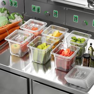 6Pack Food Pans, 1/6 Size 6 Inch Deep Commercial Food Storage Containers, Polycarbonate, Clear (Click to select 1/6 Size, 6" Deep With lid)