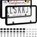 2 Pack Clear License Plate Covers and Frames, License Plate Protector Unbreakable Plastic Shields Tag Holder Fits Standard US Plates with Screws Caps