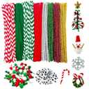 540 Pcs Christmas Pipe Cleaners Crafts Set Including 240 Pcs Pipe Cleaners for Crafts, 200 Pcs Pom Poms, 100 Pcs Self Adhesive Wiggle Googly Eyes for DIY Art and Craft Supplies