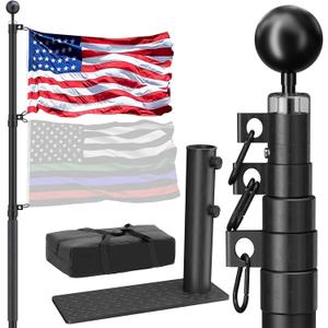 20FT Tailgate Flag Pole Kit, Portable RV Flagpole with Tire Mount