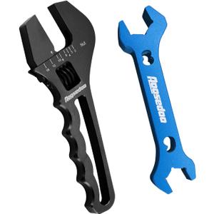 Adjustable AN Fittings Wrench For 3AN-16AN Hose Fitting Spanner Lightweight Aluminum Flat-ended Black With a 6AN Socket-AN8 B-nut Double Hose End Fitting Wrench Blue