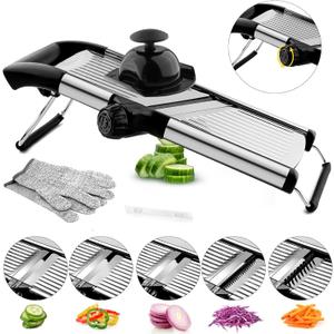 VEKAYA Mandoline Slicer, Mandoline Slicer for Kitchen, Adjustable Mandolin, Stainless Steel Mandoline, Vegetable Slicer, Potato, Onion, Cucumber, Tomato, Veggie Slicer with Cut-Resistant Gloves (Silver)