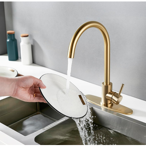 Single Handle High Arc Brushed Gold Kitchen Faucet Stainless Steel Commercial Single Hole Kitchen Sink Faucet, Modern One Hole Bar