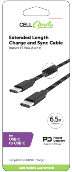 CellCandy Extended Length Charge and Sync Cable - Black
