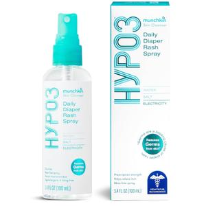 Munchkin HYP03 Diaper Rash Hypochlorous Acid Spray for Face and Body, FSA Eligible, Removes Rash-Causing Germs, Helps Promote Healing, Gentle for Sensitive & Eczema-Prone Skin, 3.4 oz