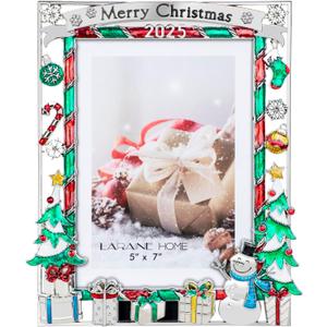LARAINE Picture Photo Frame 5x7 Metal 2025 Christmas High Definition Glass Display Pictures for Tabletop Home Decorative Holiday Gift (Christmas Tree (2025))