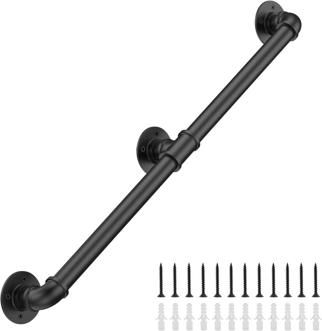 8FT Industrial Stair Railing Wall Mount Staircase Handrail 1.3 Pipe Hand Rail for Steps Grab Bar Foot Rail Vintage Pipe Railing Black Deck Handrail for Outdoor Indoor Stairs Porch