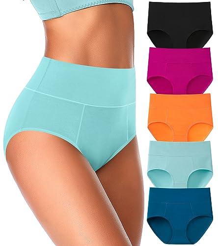 ASIMOON Tummy Control Underwear for Women Cotton High Waisted Plus Size Full Coverage Shaping Panties Briefs Ladies Pack M 5 Pack