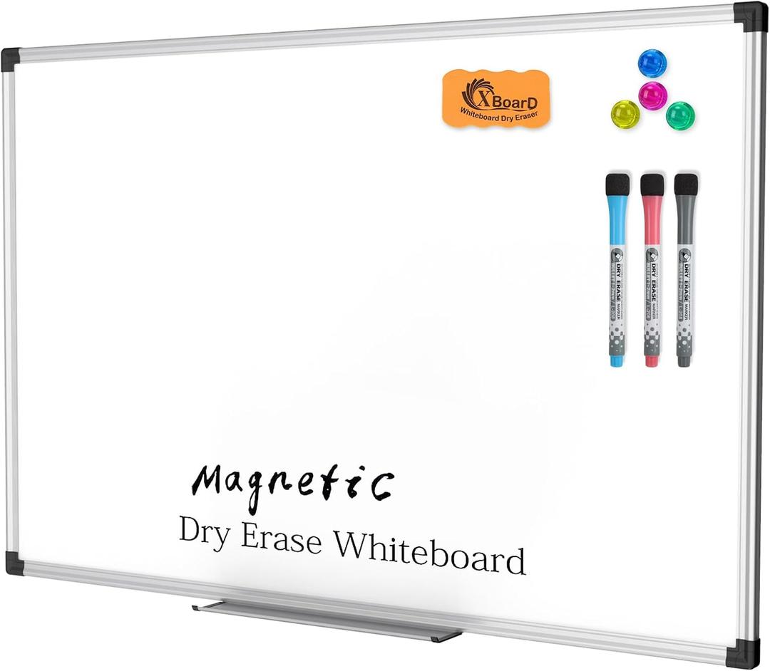 XBoard Magnetic Dry Erase Board/Whiteboard, 36 X 24 Inches, Double Sided White Board,1 Dry Eraser & 3 Dry Erase Markers & 4 Push Pin Magnets (36"W x 23.8"H)