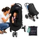 SnoozeShade Plus Extra, Stroller Sun Shade, Mosquito Net for 6m+ Babies, Blocks 99% of UV (UPF 50+) Universal Fit Blackout Sleep Cover with Peekaboo Window, Breathable Mesh Canopy for Single Strollers