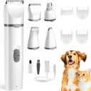 Dogs Hair Clippers Grooming Kit with Nail Grinder, 4 in 1 Cordless Electric Trimmer Low Noise USB Pet Clippers for Dogs Cat,Grooming Paws, Eyes, Ears, Face,Matted Hair (Large, Gray)