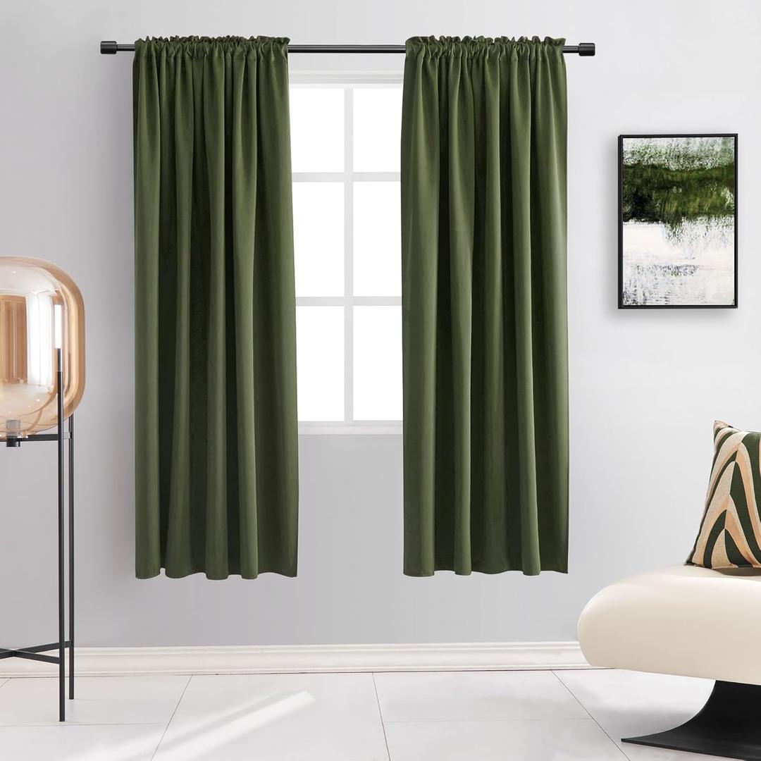 DONREN Home Window Decoration Christmas Holiday,72 Inch Length Thermal Insulated Blackout Curtains/Drapes for Living Room Kids Bedroom (One Pair, W 52 by L 72 inches, Olive Green)