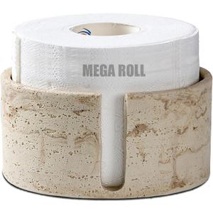 Natural Travertine Textures Toilet Paper Holder Stand for Bathroom Countertop or Floating Shelves,Toilet Top Decorative Roll Organizer Mega Roll 5.5 Inches or Less, Free Standing Mega Roll Storage (Plus Yellow Stone)