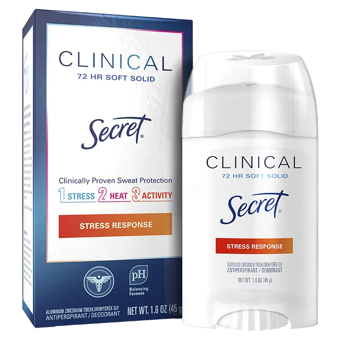 Secret Clinical Strength Antiperspirant Deodorant for Women, Stress Response, 3X Stress & 72hr Sweat & Odor Protection, PH Balancing Minerals, Soft Solid, 1.6 oz (Pack of 2)