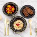 Goodluck 100 Pack Black Plastic Bowls with Gold Rim, 12oz Disposable Soup Bowls, Heavy Duty Dessert Bowls for Weddings, Parties, Dinners, Catering, and New Year