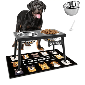 Metal Raised Dog Bowl Stand for Large and Medium Dogs, Stronger Elevated Dog Bowls with Sprill Proof Mat, Pet Food & Water Bowls 10" Tall Dogs Feeder (58OZ-Stainless Steel Pet Bowl, Mat-16x24)