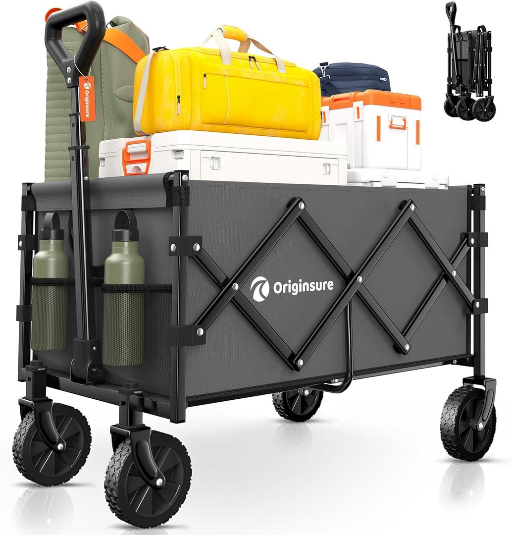 Collapsible Wagon Cart Foldable - Portable Heavy Duty Folding Beach Wagons with Wheels - Outdoor Utility Carts for Groceries, Shopping, Camping, Sports, Garden with Large Capacity - Grey (Gray)