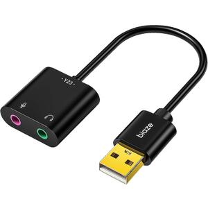 USB to 3.5mm Jack Audio Adapter External Sound Card with 3.5mm Headphone and Microphone TRS Jack to USB Compatible with Windows, Laptops, Desktops Windows, MAC, Linux, PC, PS5, PS4