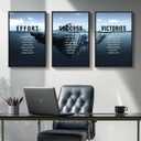 Framed Motivational Wall Art for Office Decor, Set of 3 Navy Blue Ocean Iceberg Modern Canvas Art Prints, Effort Victories Success Inspirational Word Quotes Pictures for Home Gym Wall Decor 16x24 Inch