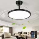42" Retractable Ceiling Fan with Lights, Slim Fandelier Ceiling Fans with Lights and Remote, Dimmable 6 Speed Silent Modern Ceiling Fan with Light for Bedroom Living Room Kitchen-Black
