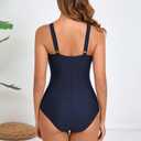Itzel Women's V Neck One Piece Swimsuit Modest Blue Light Blue Floral 16 (L)