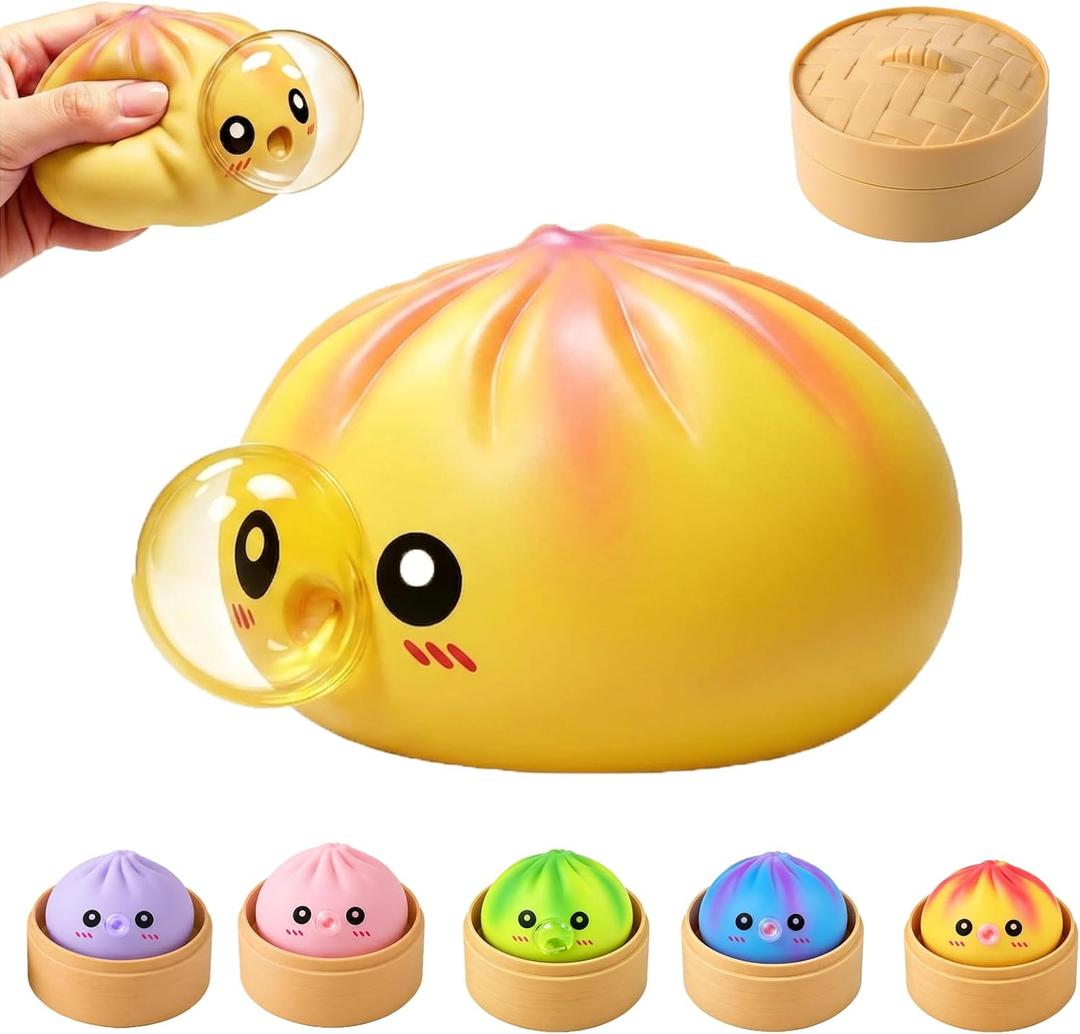 Colorful Yellow Squishy 2.0 Dumplings Mystery Box,New Dumplings 2.0 Squishys Blow Bubbles,Toy Dumpling Stress Balls Fidget Sensory Balls,Rainbow Dumpling,Cute Anxiety Relief Fidget