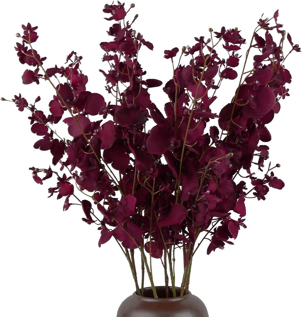 Artificial Orchid Flowers,10 PCS (Each 37'') Fake Orchid Artificial Orchids Long Stem Artificial Flowers Fake Silk Flowers for Indoor Outdoor Wedding Home Office Decoration(Burgundy)