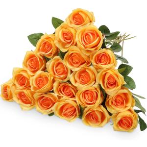 Hotop 20 Pcs Artificial Rose Flowers with Long Stem,Real Lifelike Silk Realistic Plastic Bouquet Roses Bulk for Home Decor Bridal Wedding Party Table Centerpieces Decorations(Orange)