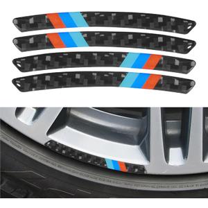 4PCS Car Stickers,Car Accessories Automotive Logo Stickers,3D Tricolor Flag Emblem Badge Carbon Fiber Cars Wheel Sticker,Universal Wheel Decals for Auto Rims,Suitable for Most Vehicles (B)