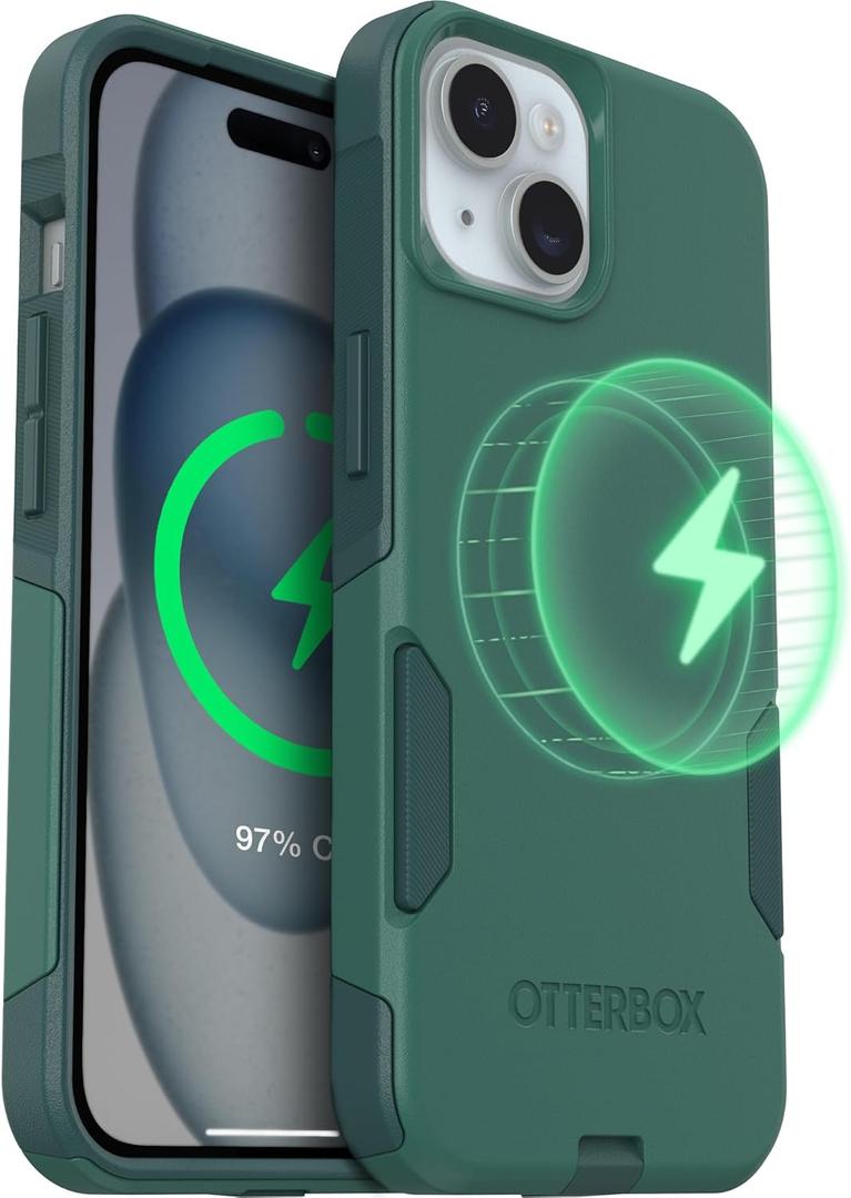 OtterBox iPhone 16e, iPhone 15, iPhone 14, iPhone 13 - Commuter MagSafe Case - Slim & Tough - Pocket-Friendly - Dual Layer Drop Protection - Port Covers  Non-Retail Packaging - Green (Get Your Greens)