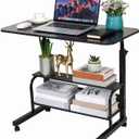 Adjustable Height Mobile Computer Desk for Small Space Rolling Table with Wheels Desk Home Office Study Desk Portable for Bedrooms Work Size 31.5x15.7 Inch Black with Storage Gaming Table B