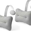 2-Pack Large Pillow for Hot Tub (Grey), Spa, and Chaise Lounge - Universal Headrest & Neck Support Cushion, Adjustable Height with Long Strap, Easy Drying with Hook (2-Pack)