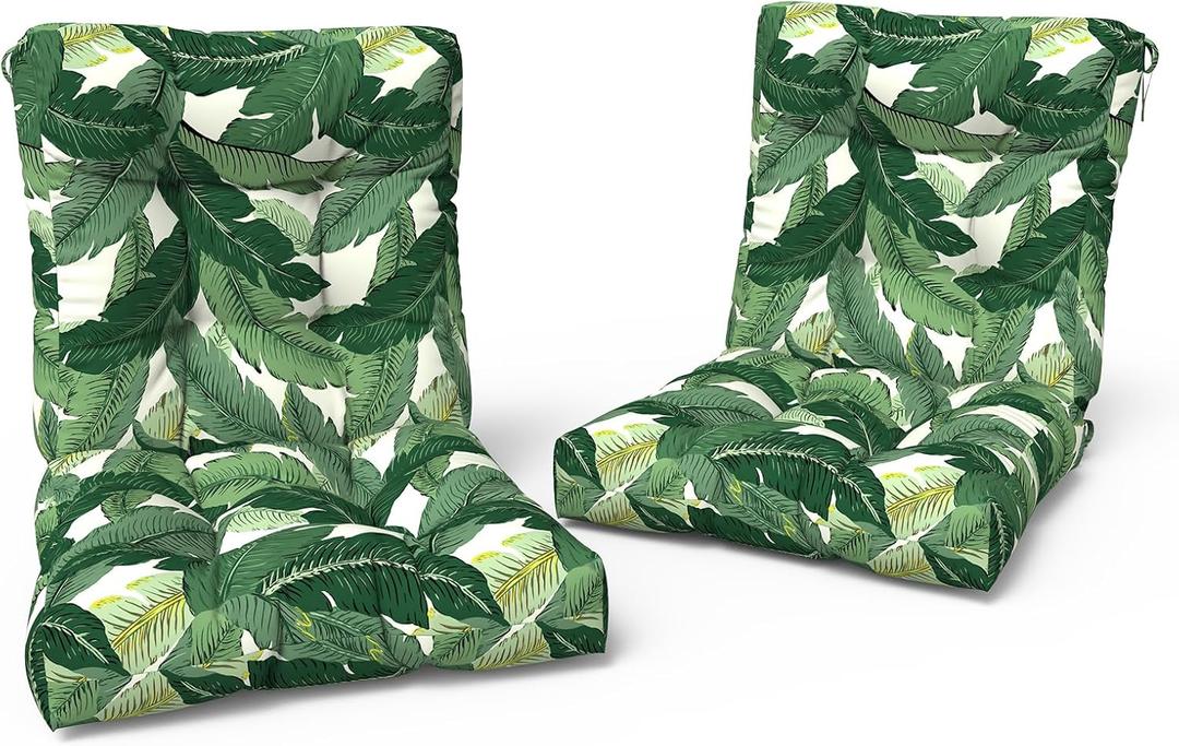 2 x LVTXIII Outdoor Tufted Low Back Cushions, Solid Fluffy Seat and Back Chair Cushion with Ties, Patio Replacement Rocking Chair Cushion for Outdoor Furniture Use, 21 W x 21D, 2 Pack, Swaying Palms Green