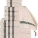Superior Cotton 9-Piece Towel Set, Zero Twist, Ribbed Geometric, Bathroom Essentials, Shower, Spa, Luxury Plush Soft Absorbent Towels, Includes 3 Bath, 3 Hand, 3 Washcloth/Face Towels, Ivory