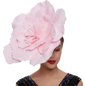 Large Flower Fascinators for Girls Women Tea Party Cocktail Headwear Derby Hats with Headband and Clip for Wedding (Pink)