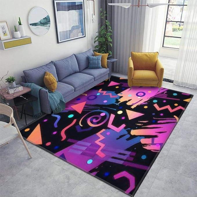 Retro Vintage 80s or 90s Fashion Style Abstract Pattern Area Rugs - Non Slip Soft Door Mat for Living Room Home Indoor Outdoor Runner Rugs (3'11" x 5'3" (Rectangular))