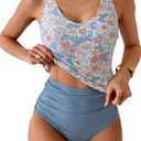 Eomenie Two Piece Tankini Swimsuits for Women Tummy Control Bathing Suits U Back Swim Tank Top with High Waisted Bottom, 2XL