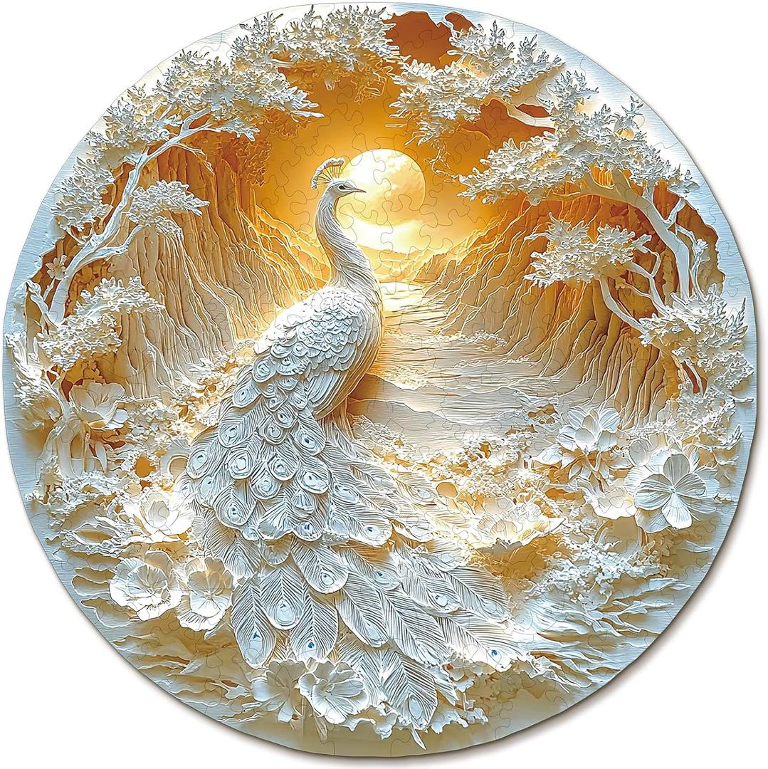 KAAYEE Wooden Puzzles for Adults, 3D Visual Effect Beautiful Peacock Wooden Jigsaw Puzzle Unique Shape Wood Puzzle Adult, Birthday Gifts for Puzzle Lovers Family Games (M-11.3 * 11.3 in-200pcs)