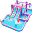 Inflatable Water Park Double Slide Bouncy House with Splash Pool, Water Gun, Basketball, Climbing Wall, Dual Pools for Outdoor Party,164 * 238 * 67 inches with 520W Blower Ages 3-12, Large