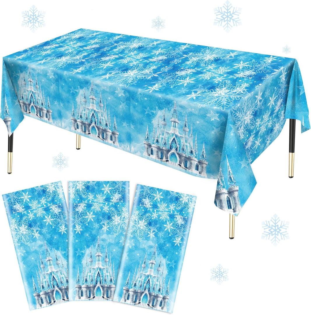 2 x 3Pcs Snowflake Tablecloth Plastic Disposable Winter Wonderland Snow Table Cover for Christmas Winter Holiday Birthday Decorations, 86.6 x 51.2 inch
