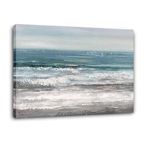 Yihui Arts Large Living Room Wall Arts Hand Painted Modern Abstract Seascape Canvas Oil Painting Ocean Beach Coastal Picture Artwork for Home Decor 27.5" x 19.5"
