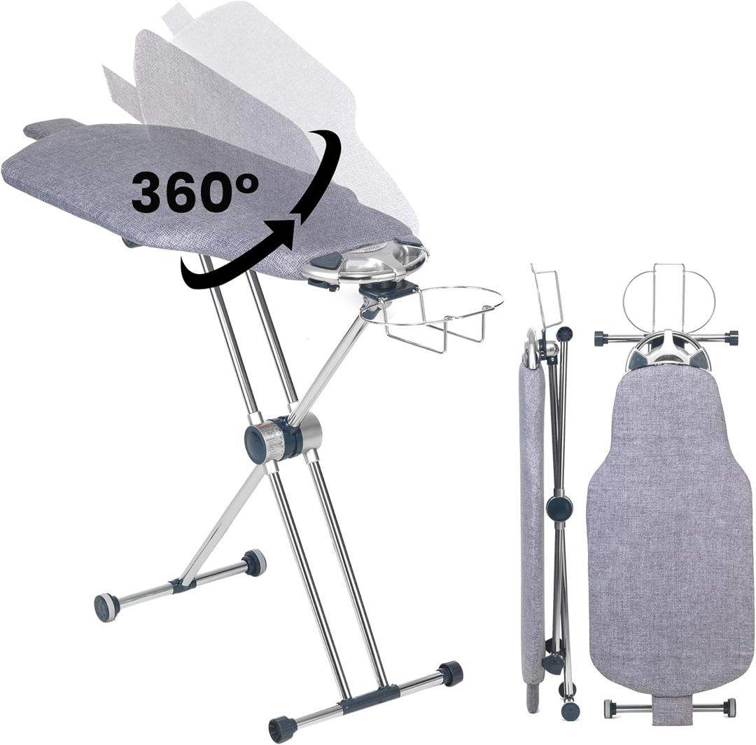 Dazzl 360 Dual-Sided Iron Board - Torso-Shaped Ironing Board Full Size with 8-Level Adjustable Height, Rotatable & Detachable Iron Holder, Garment Clips - HDPE Heat-Resistant Surface (47)