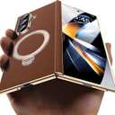 YOOVEI for Galaxy Z Fold 7 Case Luxury Leather with Screen Protector [Hinge Protection],Fit for Magsafe,Magnetic Kickstand & Ring Holder for Samsung Zfold 7 Case Brown