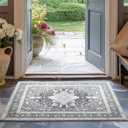 EVERGRACE Faux Wool Area Rugs 2'x 3' Boho Medallion Rugs for Living Room Indoor Outdoor Rugs for Bedroom Dining Room Entryway Kitchen Low Pile Washable Floor Mat Carpet, Misty Gray