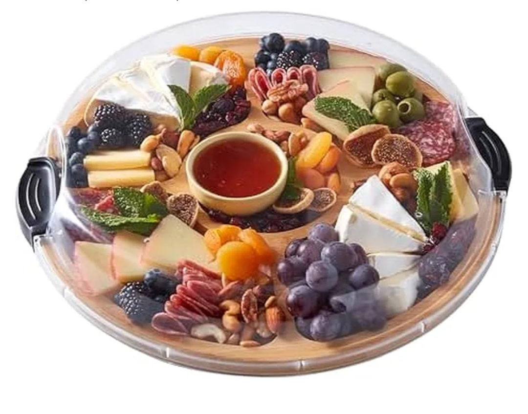 FARBERWARE Build-a-Board Cutting Board with Five Compartments and Clear Locking Lid for Charcuterie, Snacks, and More, Bamboo