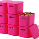 ORGIDOL 8 Pack Pink Storage Bins with Lids Stackable Storage Container for Organizing, Storage Boxes with Handle for Shelves, Cute Storage Bin for Craft, Snacks, 9.85x6.9x5.7 inch